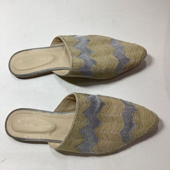 Anthropologie Embroidered Slides Yellow Cream Silver Women’s Size 9 Sandals - Picture 4 of 15